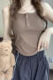 casual stretch solid color square neck padded tank top(suitable for 88-132lbs_Black_White_Gray_Brown