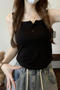 casual stretch solid color square neck padded tank top(suitable for 88-132lbs_Black