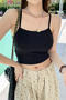 sexy slight stretch solid color sling padded tank top(suitable for 88-132lbs)_Black