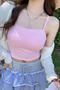 sexy slight stretch solid color sling padded tank top(suitable for 88-132lbs)_Black_White_Pink