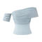 sexy slight stretch stitching mesh 5 colors off shoulder top(size run small)_Black_White_Pink_Sky Blue