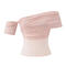 sexy slight stretch stitching mesh 5 colors off shoulder top(size run small)_Black_White_Pink