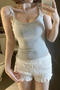sexy slight stretch flower embroidery sling padded tank top(size run small)_White_Gray