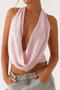 sexy non-stretch solid deep v-neck halter neck large backless sequined vest_White_Pink
