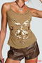 casual slight stretch sling sequins butterfly shape slim vest_Green_Khaki