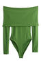 casual slight stretch 3 colors off shoulder solid color bodysuit_Black_White_Green