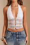 sexy slight stretch halter neck see-through lace stitching backless vest_Black_White