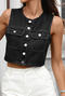 casual non-stretch new solid color slim fit crop denim vest_Black