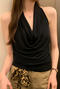 sexy slight stretch halter-neck 5 colors tank top(size run small)_Black
