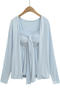 casual slight stretch solid color 4 colors two-piece set top(size run small)_Pink_Sky Blue