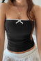 stylish slight stretch 4 colors bow decor all-match bandeau vest_Black