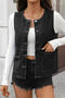 casual non-stretch solid color slim sleeveless denim vest (only denim vest)_Black