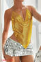 sexy non-stretch 5 colors metal sequins halter neck music festival party vest_Black_Red_Rose Red_Gold