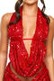 sexy slight stretch sequin decor swing collar halter-neck vest(only top)_Pink_Red