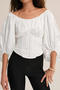 casual non-stretch solid color pleated bow-decor cotton crop top_White