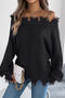 stylish slight stretch knitted 3 colors off shoulder raw edge all-match sweater_Black