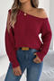 stylish slight stretch knitted one shoulder hollow out all-match sweater_White_Rose Red