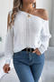 stylish slight stretch knitted one shoulder hollow out all-match sweater_White