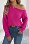stylish slight stretch knitted one shoulder hollow out all-match sweater_White_Rose Red_Magenta