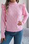stylish slight stretch knitted 3 colors ruffle long sleeve all-match sweater_White_Pink