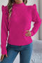 stylish slight stretch knitted 3 colors ruffle long sleeve all-match sweater_White_Pink_Magenta
