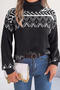casual retro slight stretch color-block knitted long sleeve loose sweater_Black