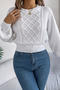 casual slight stretch twist knitted 5 colors lantern sleeve all-match sweater_Black_White