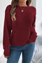 casual slight stretch cut out knitted 3 colors loose all-match sweater_White_Rose Red