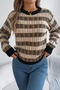 casual retro slight stretch stripe knitted 3 colors all-match sweater_Black