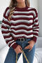 casual slight stretch cut out stripe knitted all-match sweater_Black_Rose Red
