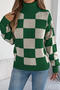 casual retro slight stretch lattice knitted lantern sleeve all-match sweater_Black_Green