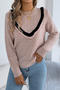 casual slight stretch color-block cutout knitted all-match sweater_Gray_Light Pink
