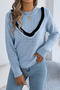 casual slight stretch color-block cutout knitted all-match sweater_Gray_Light Pink_Sky Blue
