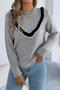 casual slight stretch color-block cutout knitted all-match sweater_Gray
