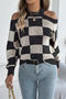 casual slight stretch lattice knitted hollow shoulder all-match sweater_Black