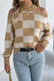 casual slight stretch lattice knitted hollow shoulder all-match sweater_Black_Khaki 