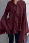 chic elegant non-stretch chiffon ruffle bell-sleeve blouse_Black_Rose Red