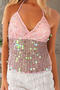 sexy slight stretch halter neck see-through large backless sequins decor vest_Black_Pink