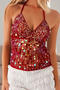 sexy slight stretch halter neck see-through large backless sequins decor vest_Black_Pink_Red