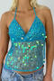 sexy slight stretch halter neck see-through large backless sequins decor vest_Black_Pink_Red_Magenta_Blue