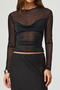 sexy slight stretch see-through mesh slim-fit long-sleeved top_Black