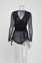 sexy slight stretch 3 colors mesh v-neck lace-up top(size run small)_Black
