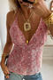 sexy non-stretch halter neck embroidery sequins large backless vest_Pink