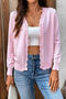 casual slight stretch solid color wave edge single-breasted knitted cardigan_Black_White_Light Pink