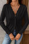 casual slight stretch solid color wave edge single-breasted knitted cardigan_Black