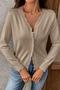 casual slight stretch solid color wave edge single-breasted knitted cardigan_Black_White_Light Pink_Dark Blue_Khaki 