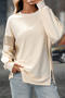 casual plus size slight stretch contrast color loose slit all-match sweatshirt_Black_Gray_Pink_Beige