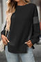 casual plus size slight stretch contrast color loose slit all-match sweatshirt_Black