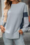 casual plus size slight stretch contrast color loose slit all-match sweatshirt_Black_Gray