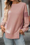 casual plus size slight stretch contrast color loose slit all-match sweatshirt_Black_Gray_Pink